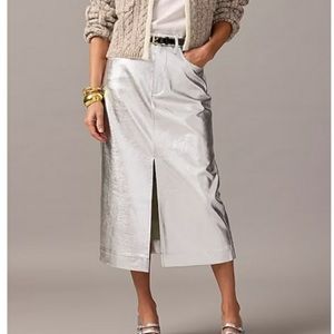 J. Crew Midi Metallic Faux Leather Skirt NWT